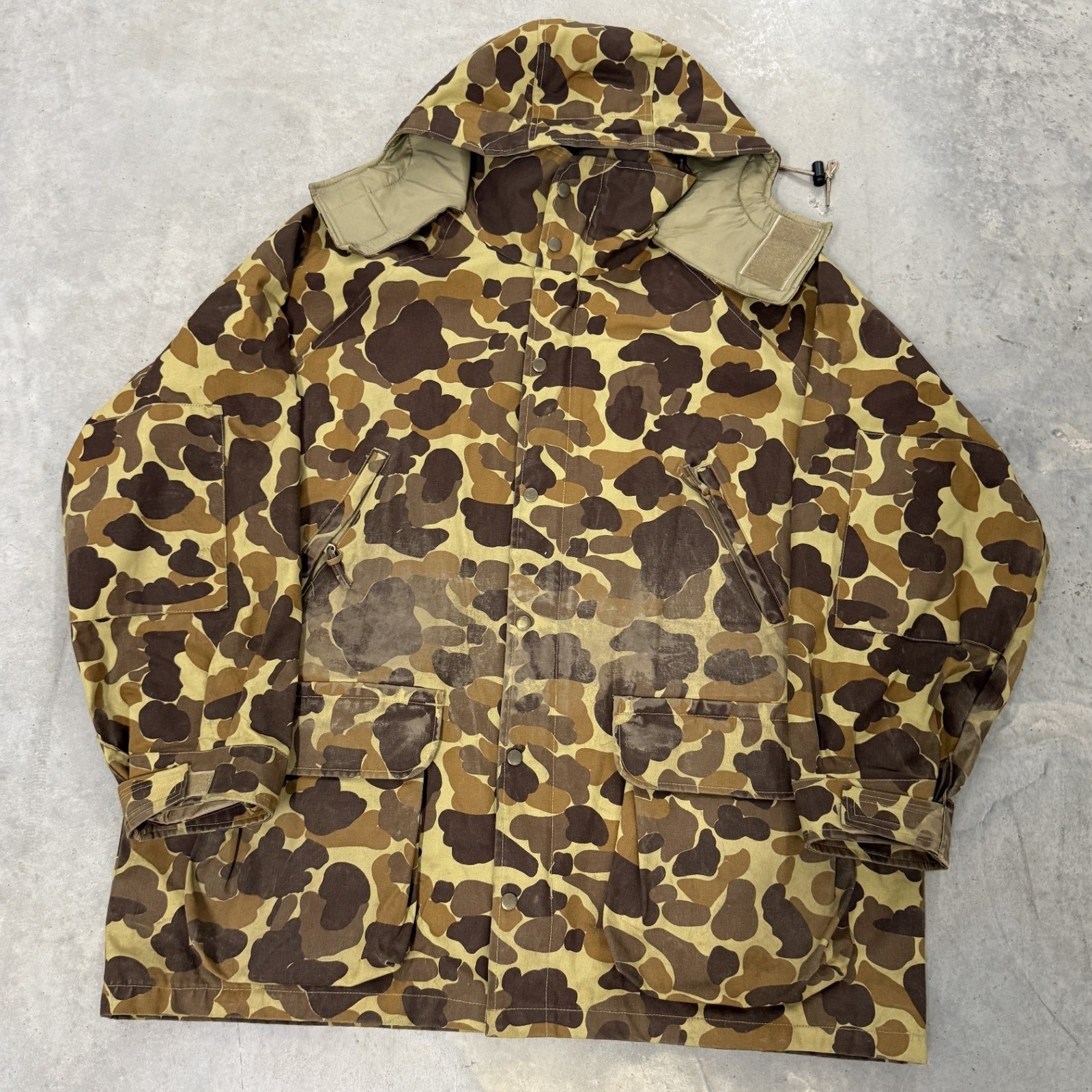 Vintage Gamehide Duck Camo Hunting Parka Mens Xl Brown Fair Hooded Field Jacket